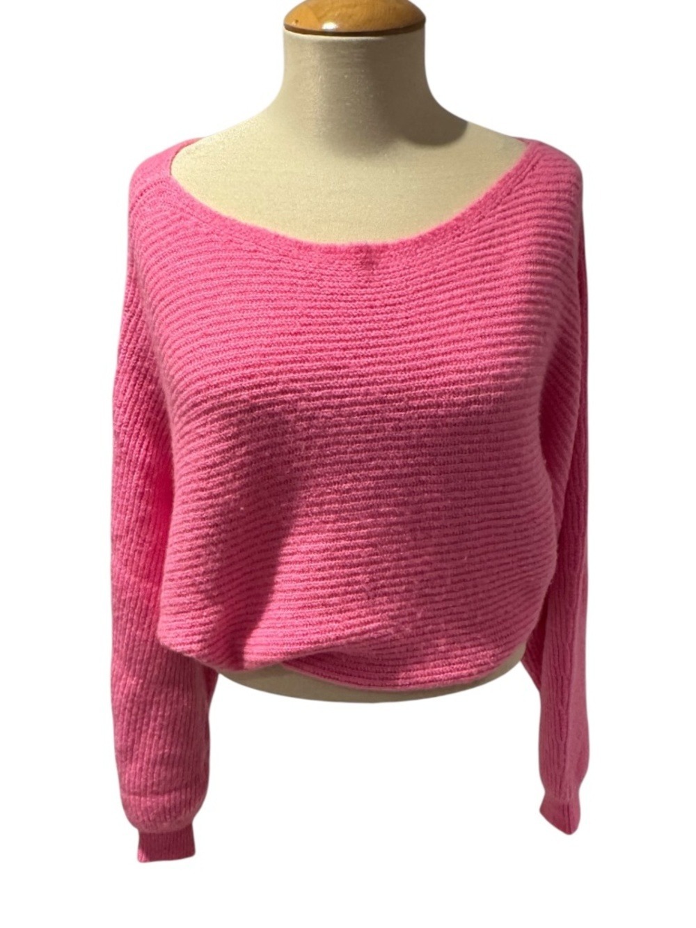 LEITH hot pink knit sweater boat neck/off-shoulder generous fit - size xxs